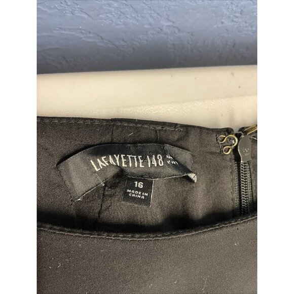 Lafayette 148 New York leather trim Short cap Sleeve Shift Dress Black‎ Size 16 - Picture 8 of 12